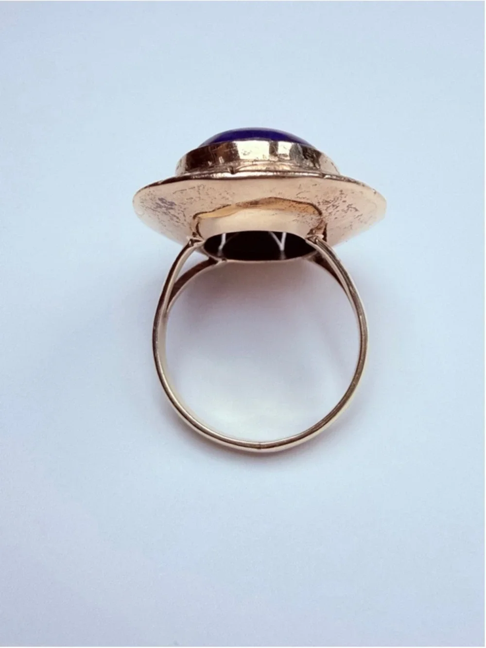 Estate 14K Solid Yellow Gold Large Oval Lapis Lazuli VTG Royal Mid Century Ring